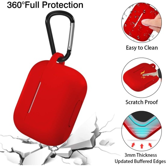 AirPods Pro Case Cover,Shock-Proof Silicone Skin Full Protective Cover Compatible for Airpods Pro,Supports Wireless Charging with Durable Carabiner Front LED Visible,Red